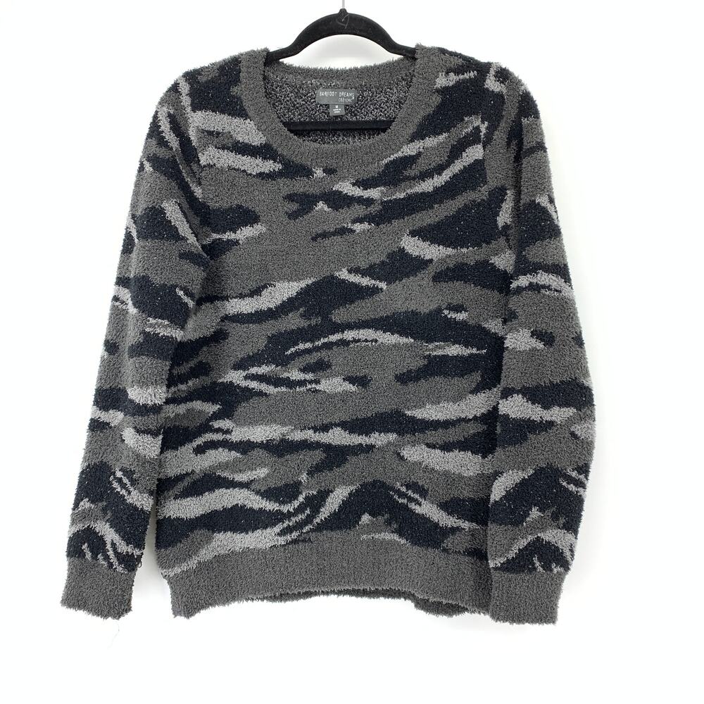 Barefoot Dreams Cozychic Seaside Pullover Sweater Womens Sz Medium Gray Camo